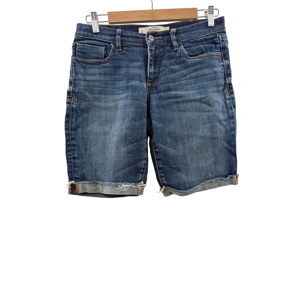 Abercrombie & Fitch Denim Bermuda Shorts Womens 6 Blue Raw Hem Stretch Low Rise